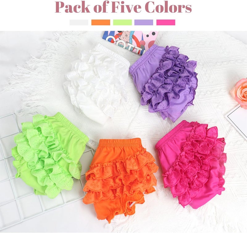 Bosweety 5 Piece Set of Ruffled Lace Bloomer Diaper Covers for Baby Girls Cotton Toddler Shorts Underwear - Image 5